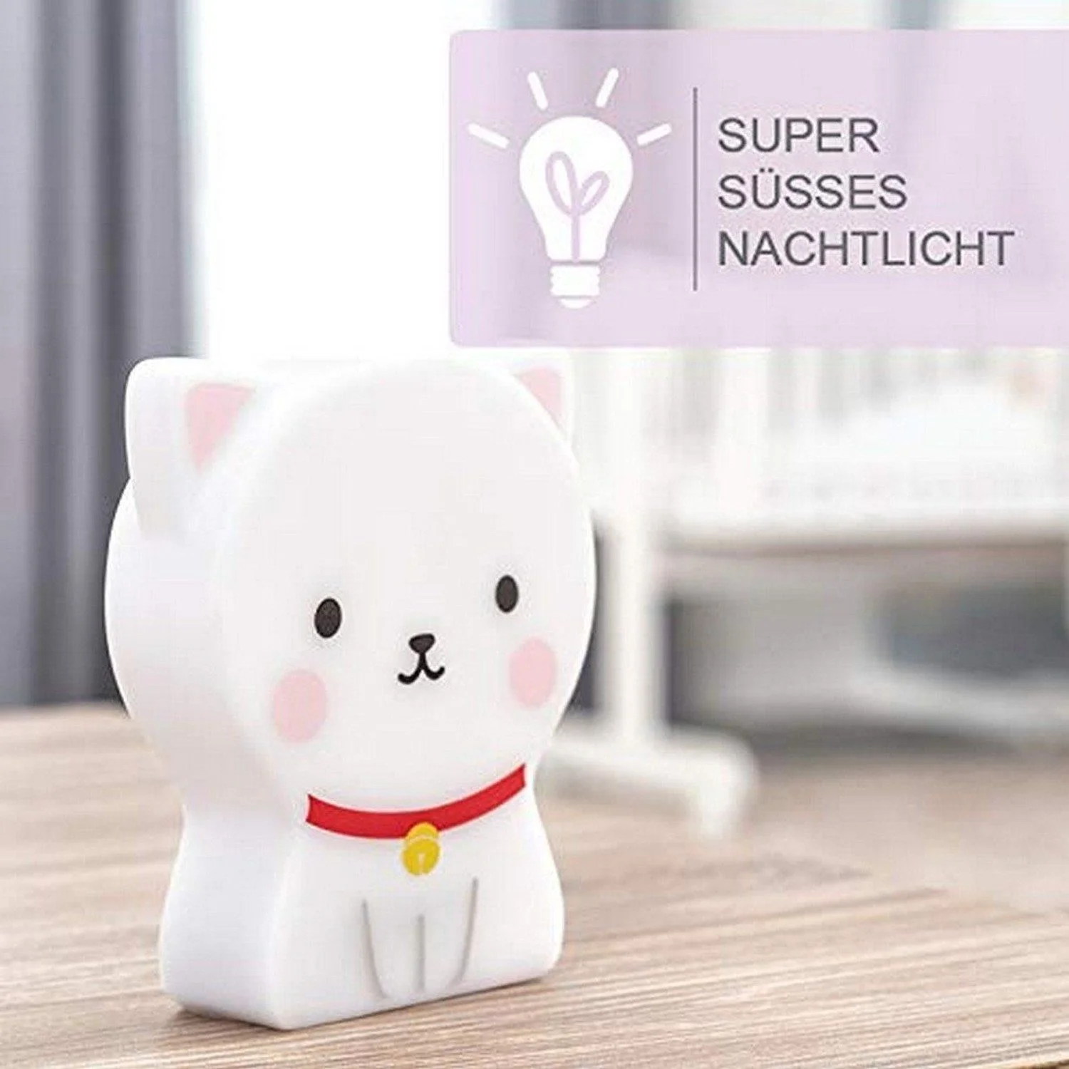 LED Nachtlicht Katze – Warmweißes Licht, Timer-Funktion, Batteriebetrieb